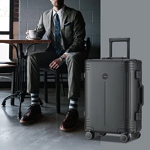 VERAGE Birmingham Aluminum Carry On Suitcase, Hardside International Spinner Luggage,Black, IATA Carry-On 20-Inch 2 VERAGE Birmingham Aluminum Carry On Suitcase, Hardside International Spinner Luggage,Black, IATA Carry-On 20-Inch - Image 2