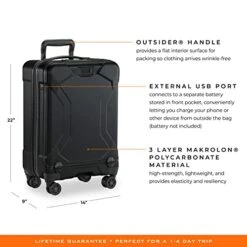 Briggs & Riley Torq Hardside Carry On Luggage With Spinner Wheels 22 Inch. USB Charging Port, TSA-Friendly Locks, Easy Access Hinged Front Pocket, Black -Samsonite || American Tourister || Travelpro Sales 413lLDi2TWL