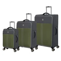 It Luggage Filament 3 Piece Softside 8 Wheel Expandable Spinner Set, Grey/Green, 3 Pc