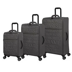 It Luggage Citywide 3 Piece Softside 8 Wheel Spinner Set, Charcoal, 3 Pc