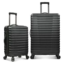 U.S. Traveler Boren Polycarbonate Hardside Rugged Travel Suitcase Luggage With 8 Spinner Wheels, Aluminum Handle, Black, 2-Piece Set, USB Port In Carry-On