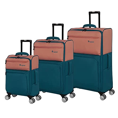 It Luggage Duo-Tone 3 Piece Softside 4 Wheel Spinner Set, Peach/Sea Teal, 3 Pc 1 It Luggage Duo-Tone 3 Piece Softside 4 Wheel Spinner Set, Peach/Sea Teal, 3 Pc