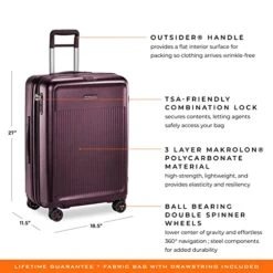 Briggs & Riley Sympatico Hardside Medium Spinner Luggage, Plum, 27-Inch Checked 37 Briggs & Riley Sympatico Hardside Medium Spinner Luggage, Plum, 27-Inch Checked -Samsonite || American Tourister || Travelpro Sales 511H4PRAZ7L