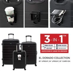 Wrangler Smart Luggage Set With Cup Holder And USB Port, Black, 3 Piece Set -Samsonite || American Tourister || Travelpro Sales 51PjEatREKL