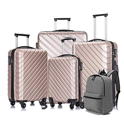 Hardshell Luggage 5 Piece ABS Luggages Sets With Spinner Wheels Travel Bag Suitcases Sets Free Backpack 18-28 Inch (Champagne Gold) -Samsonite || American Tourister || Travelpro Sales 51RGYsdAJJL