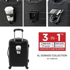 Wrangler Smart Luggage Set With Cup Holder And USB Port, Black, 20-Inch Carry-On 15 Wrangler Smart Luggage Set With Cup Holder And USB Port, Black, 20-Inch Carry-On -Samsonite || American Tourister || Travelpro Sales 51h1anO2xbL