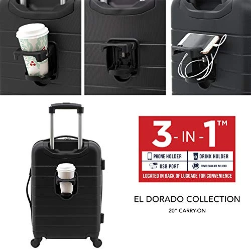 Wrangler Smart Luggage Set With Cup Holder And USB Port, Black, 20-Inch Carry-On 8 Wrangler Smart Luggage Set With Cup Holder And USB Port, Black, 20-Inch Carry-On - Image 8