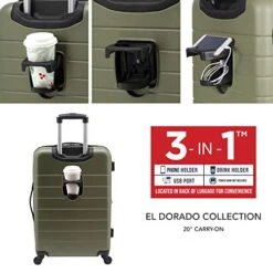 Wrangler Smart Luggage Set With Cup Holder And USB Port, Olive Green, 20-Inch Carry-On -Samsonite || American Tourister || Travelpro Sales 51r 3 4 CgL